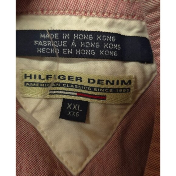 Tommy Hilfiger Denim Mens XXL Red Sun Washed Button Up Short Sleeve Denim Shirt - Picture 12 of 13